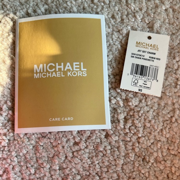 NWT Michael Kors Jet Set Charm Small Chain Pouchette Rubin Red - Picture 4 of 7